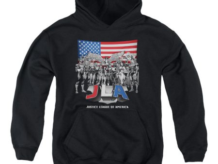 JUSTICE LEAGUE OF AMERICA : ALL AMERICAN LEAGUE YOUTH PULL OVER HOODIE BLACK MD For Cheap