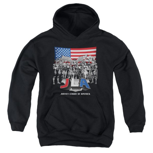 JUSTICE LEAGUE OF AMERICA : ALL AMERICAN LEAGUE YOUTH PULL OVER HOODIE BLACK MD For Cheap