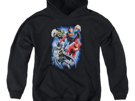 JUSTICE LEAGUE OF AMERICA : STORM MAKERS YOUTH PULL OVER HOODIE BLACK LG Online Hot Sale