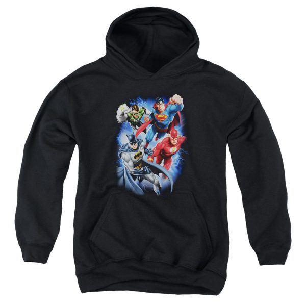 JUSTICE LEAGUE OF AMERICA : STORM MAKERS YOUTH PULL OVER HOODIE BLACK LG Online Hot Sale