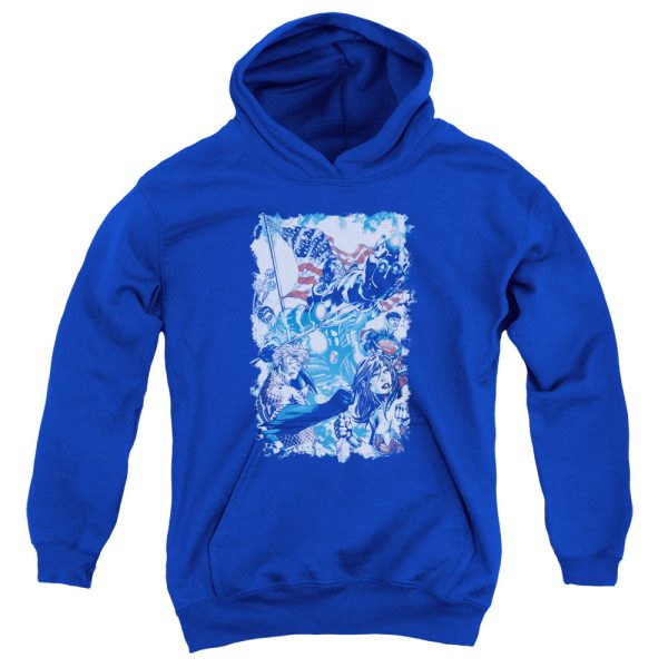 JUSTICE LEAGUE OF AMERICA : AMERICAN JUSTICE YOUTH PULL OVER HOODIE ROYAL BLUE MD Online Hot Sale