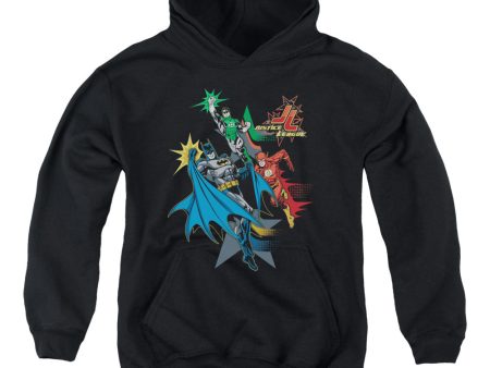 JUSTICE LEAGUE OF AMERICA : ACTION STARS YOUTH PULL OVER HOODIE BLACK MD For Sale