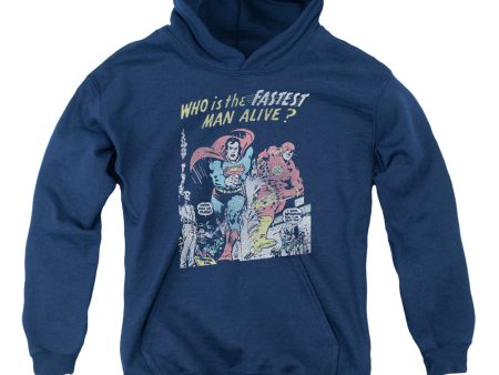 JUSTICE LEAGUE OF AMERICA : FASTEST MAN YOUTH PULL OVER HOODIE Navy LG For Cheap