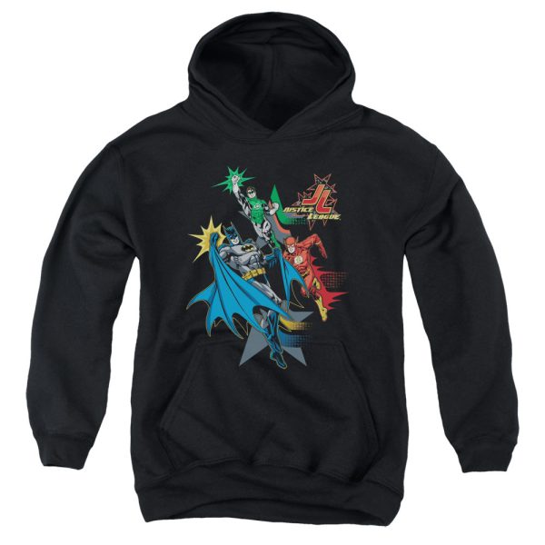 JUSTICE LEAGUE OF AMERICA : ACTION STARS YOUTH PULL OVER HOODIE BLACK SM Hot on Sale